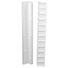 White medium-duty edge protector, 3 in wide, 3 in deep, 24 in long, 1 in thick. Sold in a 40-pack. Used to protect product edges during shipping and storage, preventing damage to strapping, shrink wrap, and packaging materials.