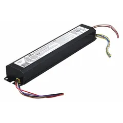 Standard emergency ballast for linear fluorescent lamps. Operates on 120/277V AC input voltage. Compatible with T8, T9, T10, and T12 lamp types. Provides emergency lighting during power outages in commercial and industrial settings.