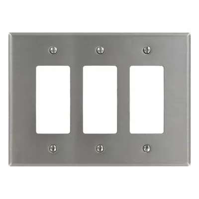 LEVITON Wall Plate: Decorator-Rocker, 3 Gang, Silver - General Purpose Wall Plates