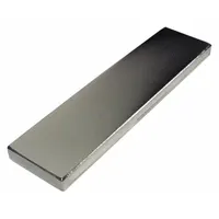 Neodymium block magnet with a maximum pull force of 41 lbf. Overall dimensions: 4 in length, 1 in width, 0.25 in thickness. Suitable for holding, lifting, and retrieval tasks in industrial settings such as machining, fabrication, and maintenance