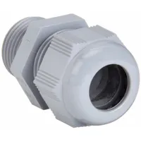 Straight nylon cable grip with 3/8 in MNPT box connection, accepting cord diameters from 0.20 in to 0.39 in. Gray nylon body rated IP68 for liquid-tight sealing. Used to secure and seal cables entering electrical enclosures or junction boxes in industrial environments