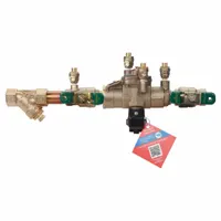 RPZ backflow preventer with 3/4-inch FNPT connections and ball valve shut-off. Features single access cover and modular check construction for simplified maintenance. Used in water systems to prevent reverse flow of contaminated water into potable supply