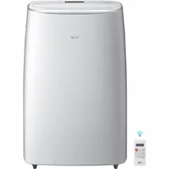 This LG portable air conditioner provides 10,000 BtuH of cooling capacity for indoor spaces from 400 to 450 sq ft. It operates on 115V AC and includes an air filter. Suitable for supplemental cooling in homes, offices, or light commercial areas.