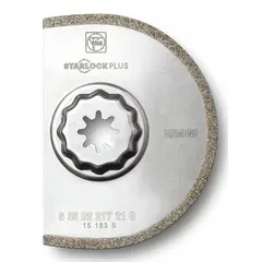 This Starlock Plus mounted blade features a diamond grit coating for scraping hardened adhesives, mortar, grout, and paint. The rounded shape allows work in corners and on delicate surfaces. Blade length is 3-9/16 in. Sold as a single piece.
