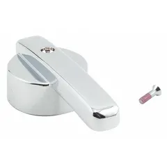 This chrome-finished cast-metal lever handle is designed for use with Powers 900 Series faucets. It controls hot and cold water flow and includes a screw and sleeve for installation. Suitable for replacement in commercial or institutional washrooms, kitchens, and laboratory settings.