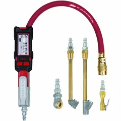 Digital single-tire inflator gauge with an aluminum body. Provides pressure readings in 0.5 psi increments for precise inflation control. Suitable for checking and inflating vehicle tires in automotive and fleet maintenance settings.
