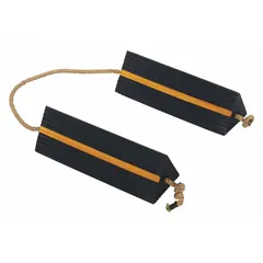 Set of two black rubber wheel chocks for securing aircraft during ground operations. Each chock measures 6 in length, 18 in width, and 5 1/2 in height. The rubber construction provides a non-marring grip on tires, suitable for use on tarmacs, in hangars, and during maintenance.