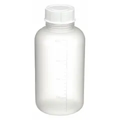 This 2 L (67.6 fl oz) polypropylene wide mouth round bottle is colorless and graduated for volume measurement. It includes a closure with an unlined cap. Suitable for storing, mixing, and dispensing liquids in laboratory settings.