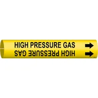 Pipe Marker: High Pressure Gas, Yellow, Black, Fits 1 1/2 to 2 3/8 in Pipe O.D., 1 Pipe Markers (MPN 4193-B)