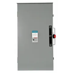 Non-fusible safety switch rated 200 A, three-phase, 600V AC. Galvanized steel enclosure suitable for indoor or outdoor installation. Provides a visible disconnect for maintenance and emergency shutdown in electrical systems.