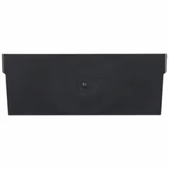 This plastic shelf bin divider measures 7-5/8 inches by 3 inches and is black in color. It is not electrostatic discharge conductive. The divider is used to subdivide storage bins for organizing small parts, tools, or components in industrial warehouses, workshops, and assembly lines.