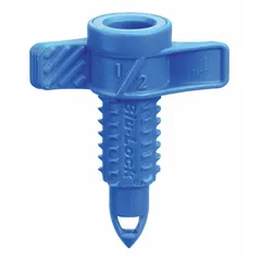 ABS plastic saddle tap for irrigation systems, with 1/2" BL Nitro connection. Maximum working pressure 80 psi. Dimensions: 1.25 in width, 2.5 in height. Used to connect lateral lines to mainline pipes without cutting.