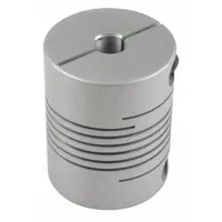 Aluminum flexible coupling with 25 mm outside diameter, 32 mm overall length, and 6 mm Side A bore diameter. Used to connect two shafts in industrial machinery, compensating for minor misalignment while transmitting torque. Suitable for automation, packaging, and material handling systems requiring precise motion control