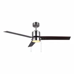 Industrial ceiling fan with 52-inch blade diameter, 3 speeds, and light kit. Operates on 120V AC single-phase power, drawing 0.27 A. Gray finish. Suitable for air circulation in warehouses, factories, and commercial spaces.