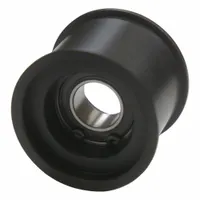 This flat idler pulley without flange has a 3.5 in outer diameter and an 11/16 in bore. It features a nylon body with a ball bearing type. Used in flat belt conveyor or drive systems to guide and tension the belt