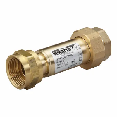 Watts Backflow Preventer: LF7R, 1 in Pipe Size, Female Meter Swivel x Union FNPT - Potable Water Dual Check Backflow Preventers