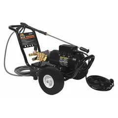This cold water pressure washer from MI-T-M operates on 230 V single-phase power, delivering 2000 psi at 2.8 gpm with a 4 hp motor. It features a direct pump drive and is designed for cold water intake only. Suitable for cleaning equipment, machinery, and hard surfaces in industrial and commercial settings.