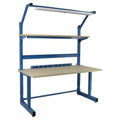 BENCHPRO Workbenches: Adj Ht, Particleboard, 72 in x 30 in, 1,000 lb Overall Load Capacity - Workstations with Power, Storage & Overhead Lighting