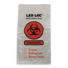 Dual Pouch Specimen Transfer Bag, Clear, 2 mil, 10 in, Zipper, Biohazard, Non-Sterile, 1000 PK