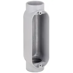 Aluminum C-type conduit outlet body with 1-1/2 in trade size and 30.8 cu in capacity. Threaded hub for use with IMC. Powder coated finish. Provides a pull point or junction in conduit runs for wire pulling and splicing.
