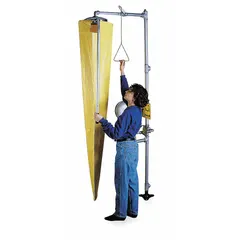 This test kit is used to verify proper operation of emergency shower stations. It includes a shower funnel and is constructed of aluminum with a yellow nylon finish. Designed for use with emergency shower stations, it supports routine testing to ensure equipment functions correctly.