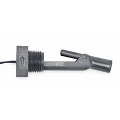 Mechanically alternating side-mounted float switch with selectable SPST output. Features PBT housing and lead wire termination. Specific gravity rating of 0.94. Suitable for liquid level sensing in tanks and vessels.