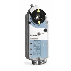 This Siemens fail-safe spring return actuator provides proportional modulation for HVAC air dampers in building automation systems. It delivers 160 in-lb torque, operates on 24V AC/DC with a 0 to 10V DC output, and features a self-centering shaft coupling for CW/CCW rotation. The hardwired NEMA 2 / IP54 enclosure is suitable for indoor environments where protection against dust and water spray is required.