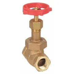 Bronze Z-body globe valve with rising stem and 1/2 in female connections. Suitable for regulating flow in gas, oil, steam, and water media in general-service applications such as boiler systems, process piping, and HVAC.
