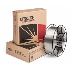 Solid stainless steel MIG welding wire classified as AWS ER308/308L. Suitable for joining and cladding 304L and 308L stainless steels in sheet metal and light plate applications. Supplied on a 33-pound spool with 0.035-inch diameter.