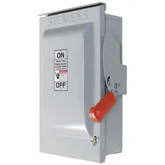Fusible safety switch rated 60 A, three-phase, 600V AC. Galvanized steel enclosure suitable for indoor and outdoor use. Provides a means to safely disconnect power for maintenance or emergency shutdown in industrial and commercial power distribution systems.