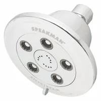 Fixed showerhead with multi-pattern spray. Constructed of brass and plastic. Flow rate of 1.75 gpm. Suitable for use in commercial and institutional washrooms, locker rooms, and industrial facilities