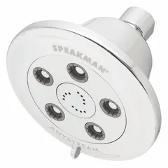 Fixed showerhead with multi-pattern spray. Constructed of brass and plastic. Flow rate of 1.75 gpm. Suitable for use in commercial and institutional washrooms, locker rooms, and industrial facilities.
