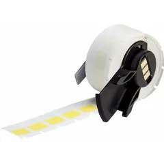 Vinyl wraparound label with yellow matte finish, sized 3/4 in x 1/2 in. Designed for wire gauges 22 AWG to 16 AWG. Compatible with M611 printer series; requires M61-R4310 ribbon. Used for wire and cable identification in industrial settings.