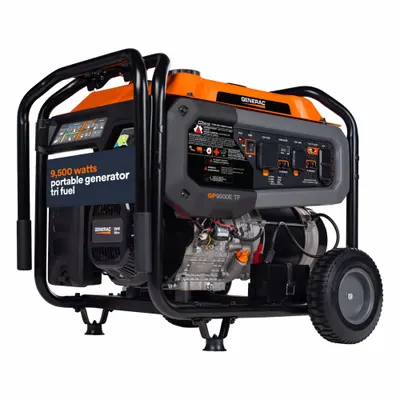 GENERAC Portable Generator: Conventional, Gasoline/Natural Gas/Propane, 9,500 W Running - Conventional Generators