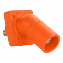 Male single pole receptacle with threaded stud terminations and an orange angled taper nose mating design. Rated for 600V AC/600V DC. Suitable for industrial power distribution in switchgear, panelboards, and heavy equipment requiring secure connections.