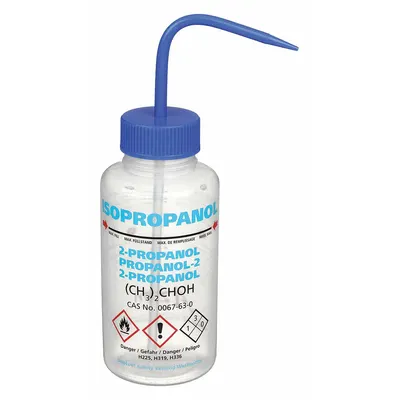 DYNALON Wash Bottle: 500 mL, Isopropanol, Blue, Wide, Std Spout Spout, White - Wide Mouthed Standard Spout Wash Bottles