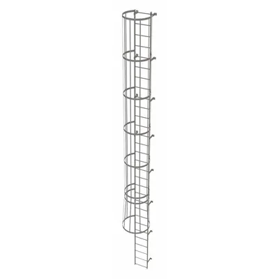 TRI-ARC Fixed Ladder with Safety Cage: 29 ft Overall Ht, 18 in Overall Wd, Steel - Safety Cage Fixed Ladders