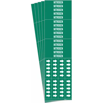 BRADY Pipe Marker: Nitrogen, Green, White, Fits 3/4 in and Smaller Pipe O.D. - Nitrogen Adhesive Pipe Markers