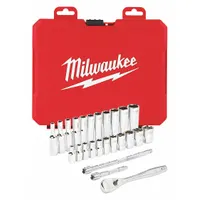 MILWAUKEE Socket Wrench Set: 1/4 in Drive, 26 Piece, 6-Point, SAE, 5/32 in to 9/16 in (MPN 48-22-9404)