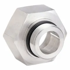 This 316 stainless steel extreme pressure threaded pipe fitting is a straight connector with a 1 1/4 in x 3/8 in size, rated for 4000 psi. It is used in high-pressure hydraulic and pneumatic systems, as well as in fluid power and process piping applications requiring corrosion resistance and leak-free connections.