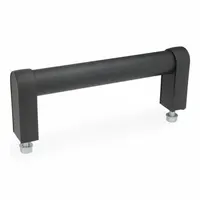 This front-mount pull handle features a black powder-coated aluminum leg style with 11.81 in mounting hole center-to-center spacing. It is load-rated for use on industrial enclosures, machinery doors, and heavy-duty access panels. The handle uses M8 screws for secure attachment