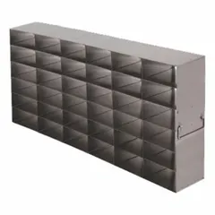 This stainless steel freezer rack is designed for organizing and storing items in cold storage environments such as commercial freezers and walk-in coolers. It has an overall length of 22 1/4 inches and overall width of 5 3/4 inches, and includes handles for easy carrying and access to stored products.
