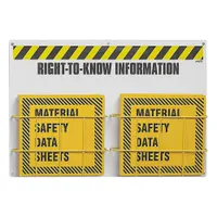 White wall-mount safety station for organizing and displaying safety documents, signs, or instructions. Overall dimensions: 20 in H x 14 in W x 5 in D. Mounting hardware not included. Suitable for industrial facilities requiring quick access to critical safety information