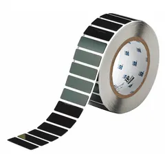 Polyester label roll with black gloss finish, 500 labels per roll. Designed for use with BBP81 printer series. Suitable for industrial panel identification and wire marking in electrical cabinets and control panels.