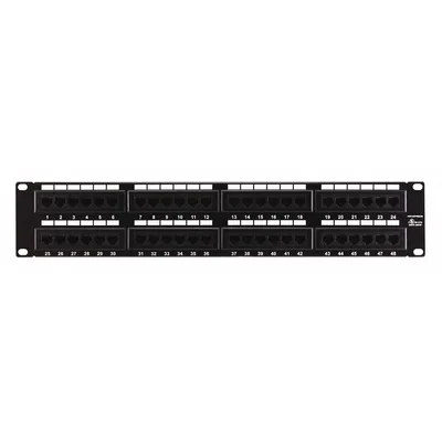 MONOPRICE Patch Panel: Flat, 2 Rack Units, 48 Ports, 6, 110 IDC, Steel, 2 3/8 in Overall Ht - Rack-Mount Punchdown RJ45 Patch Panels