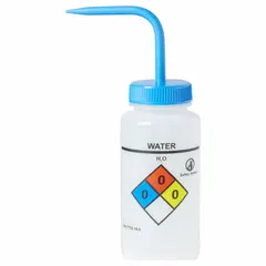 Wide Mouthed Standard Spout Wash Bottle, 500 mL, Colorless Body, Blue Closure, Vented Spout, Water, UN370061