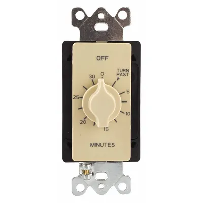 TORK Spring-Wound Timer: 30 min Max, SPDT, 125V AC, No Wall Plate Included - Spring-Wound Mechanical Timers without Wall Plates