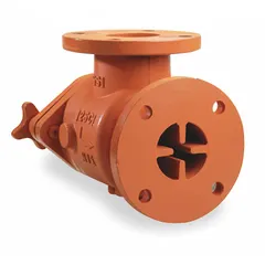 Suction diffusion strainer with cast iron body, 304 stainless steel screen (0.0331 in perforations), and Buna-N seal. Inlet size 2-1/2 in, outlet size 2 in, FF flange connections, overall length 10-7/8 in. Used in piping systems to filter debris and reduce turbulence at pump suction inlets.