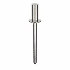 Inch-sized blind rivet with a domed head, 0.186" diameter, 1.771" overall length, and 29/64" body length. Used for fastening materials where only one side is accessible, such as in metal fabrication, automotive assembly, and HVAC ductwork. Supplied in a 250-piece pack.