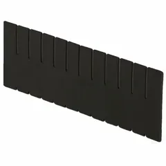 Plastic divider in black, measuring 15 1/4 in x 7 1/2 in. Compatible with LEWISBINS DC2080-XL container. Used to compartmentalize storage for organizing and protecting components in assembly, storage, or transport applications.